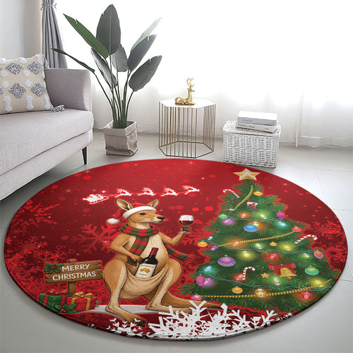 Australia Christmas In July Round Carpet Kangaroo Santa With Aussie Wine