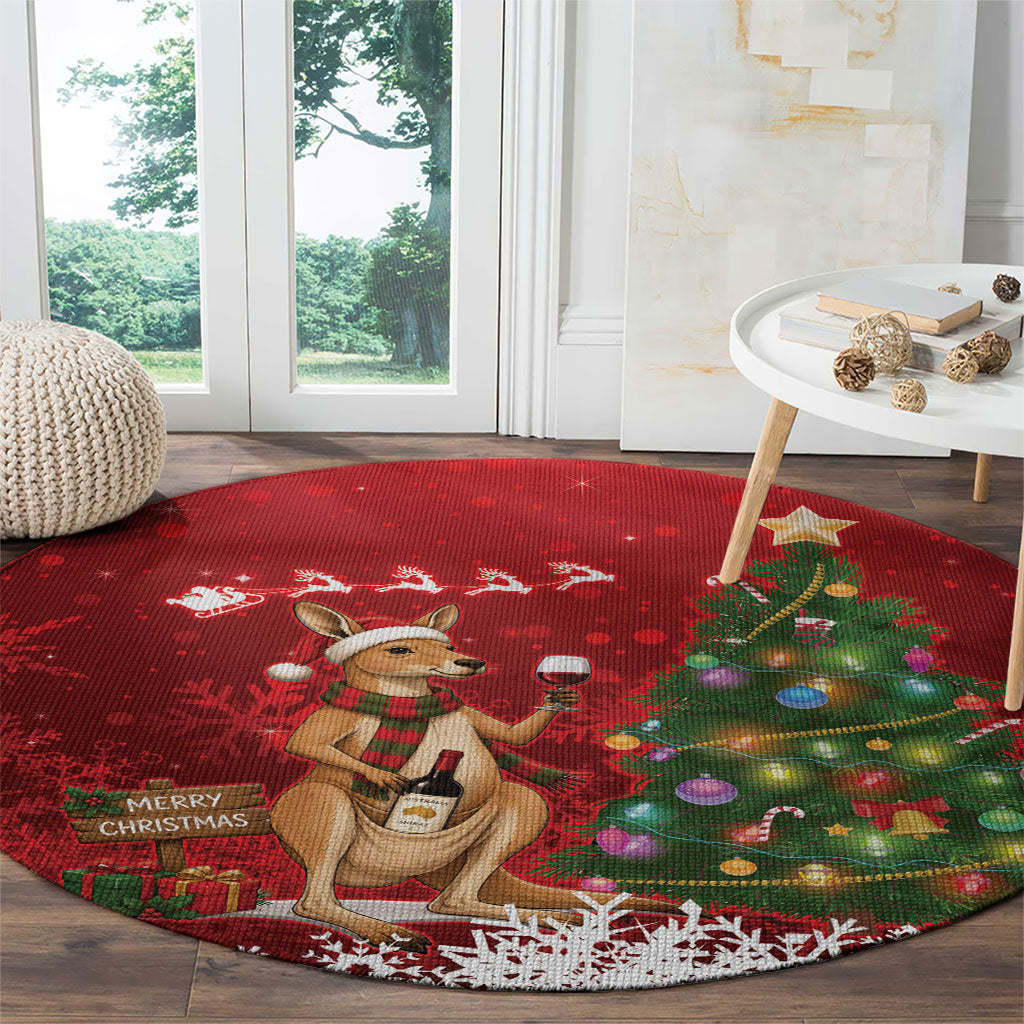 Australia Christmas In July Round Carpet Kangaroo Santa With Aussie Wine