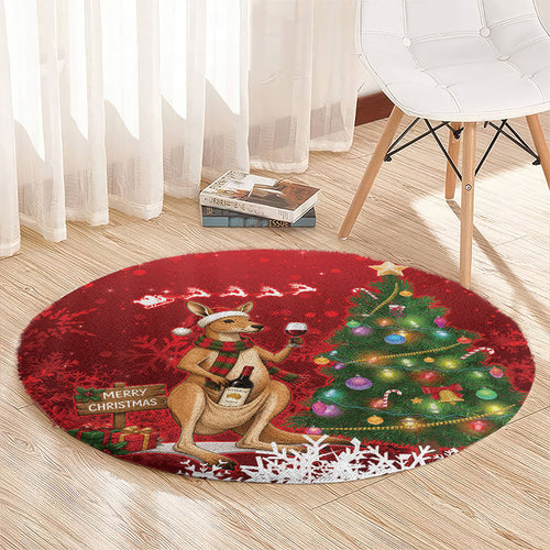 Australia Christmas In July Round Carpet Kangaroo Santa With Aussie Wine