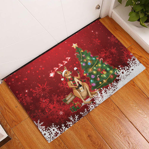 Australia Christmas In July Rubber Doormat Kangaroo Santa With Aussie Wine