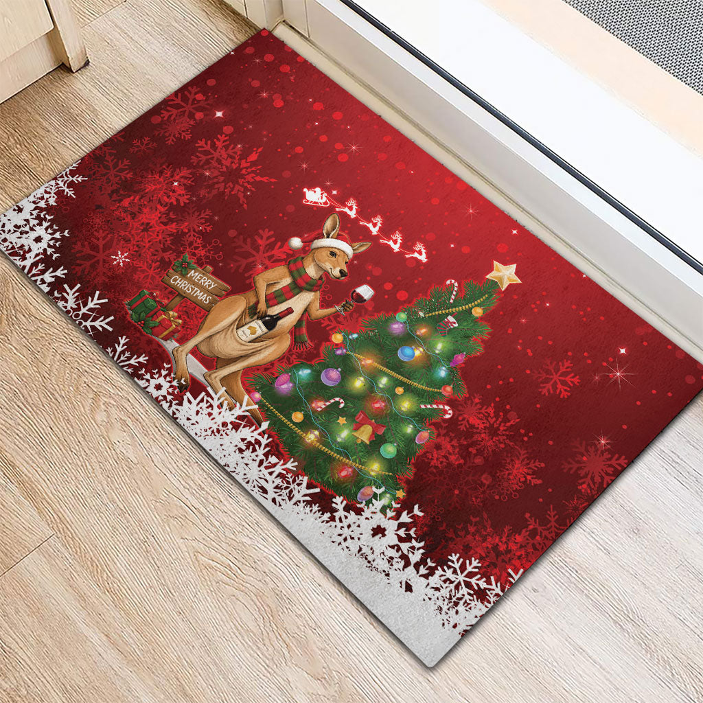 Australia Christmas In July Rubber Doormat Kangaroo Santa With Aussie Wine