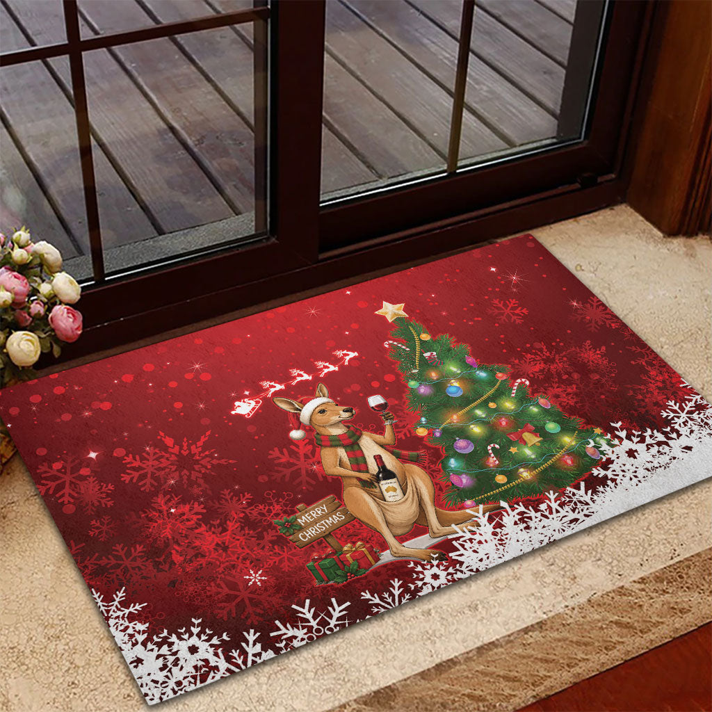 Australia Christmas In July Rubber Doormat Kangaroo Santa With Aussie Wine