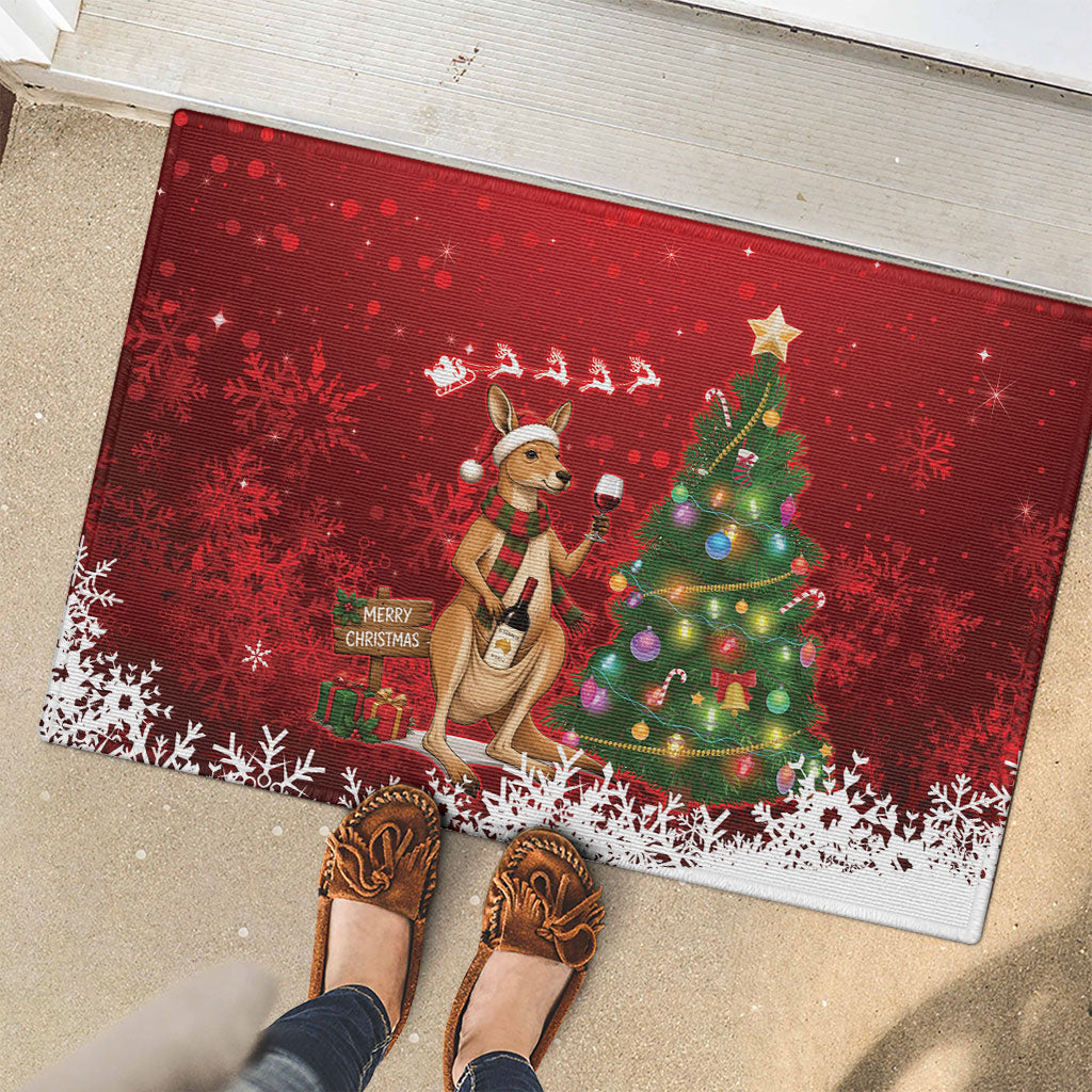 Australia Christmas In July Rubber Doormat Kangaroo Santa With Aussie Wine