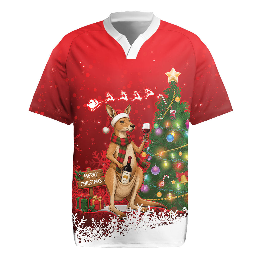 Australia Christmas In July Rugby Jersey Kangaroo Santa With Aussie Wine