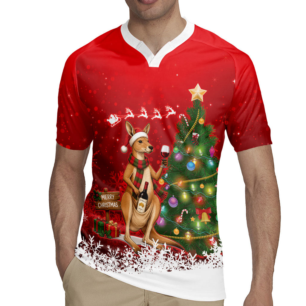 Australia Christmas In July Rugby Jersey Kangaroo Santa With Aussie Wine