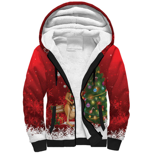 Australia Christmas In July Sherpa Hoodie Kangaroo Santa With Aussie Wine