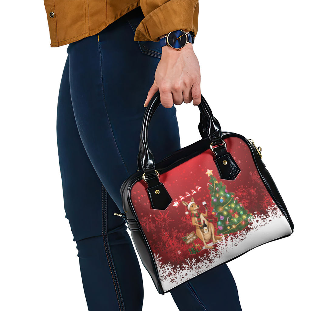 Australia Christmas In July Shoulder Handbag Kangaroo Santa With Aussie Wine