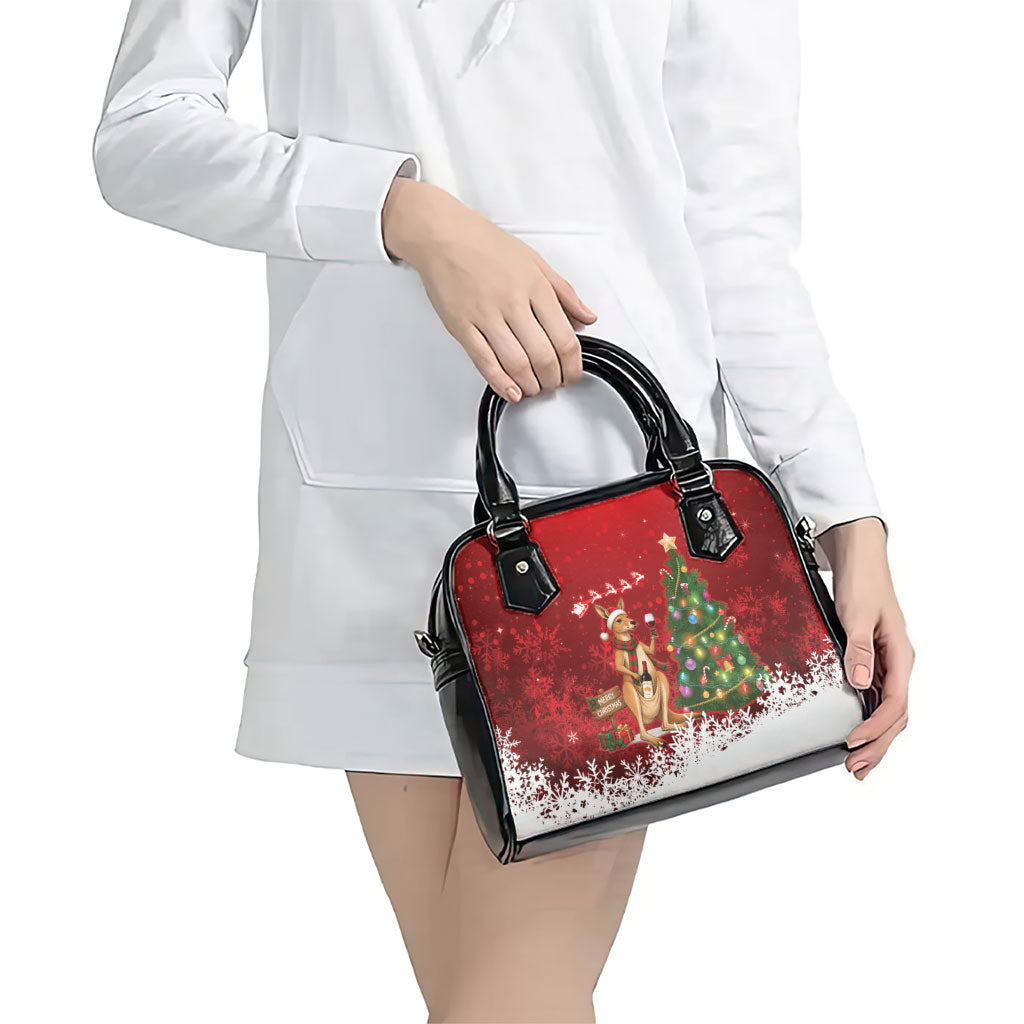Australia Christmas In July Shoulder Handbag Kangaroo Santa With Aussie Wine
