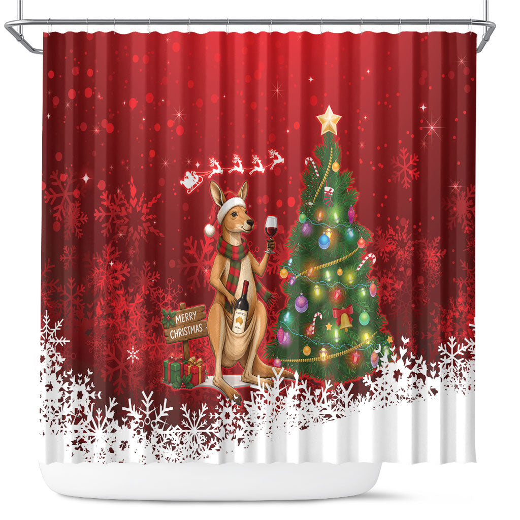 Australia Christmas In July Shower Curtain Kangaroo Santa With Aussie Wine