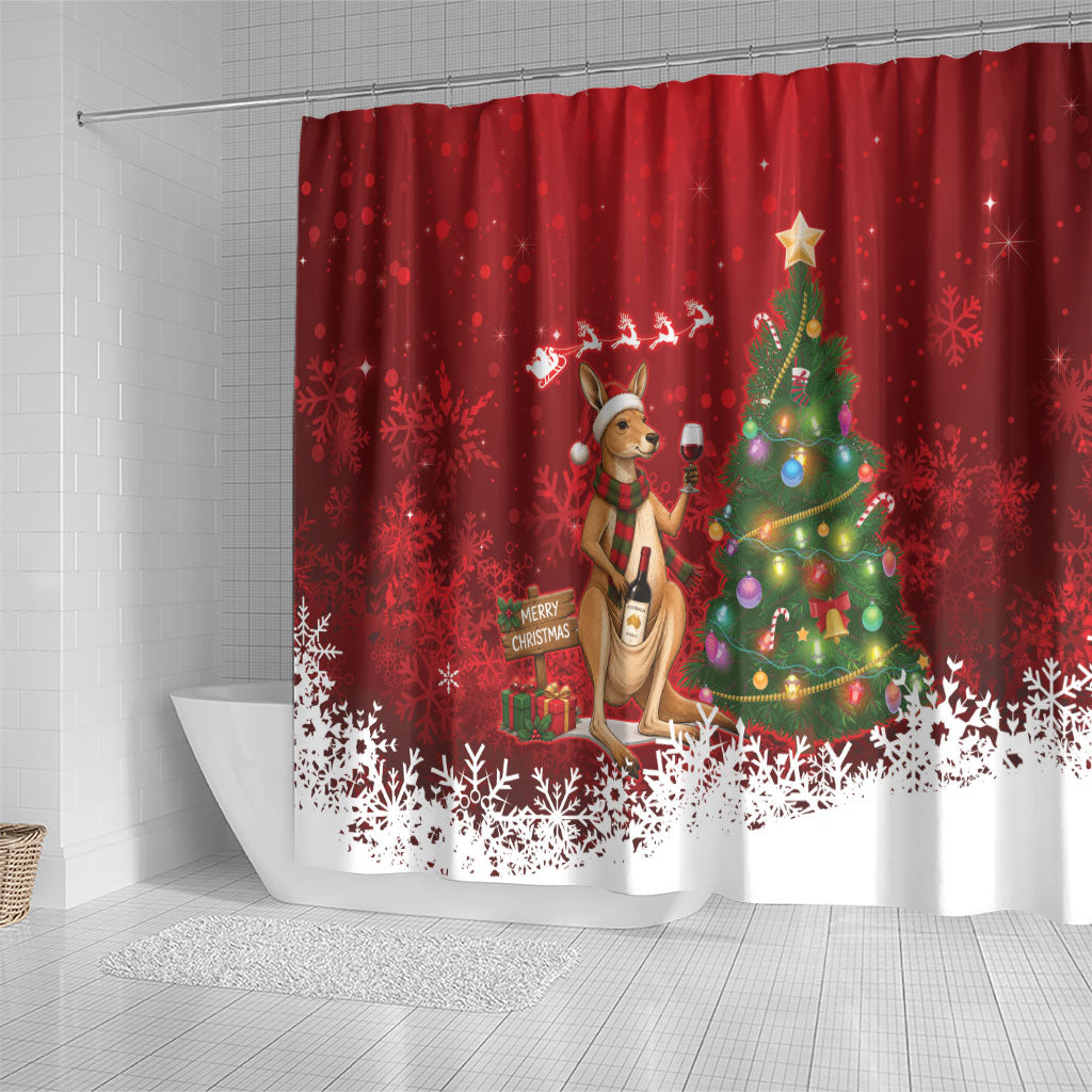 Australia Christmas In July Shower Curtain Kangaroo Santa With Aussie Wine