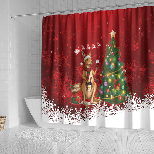 Australia Christmas In July Shower Curtain Kangaroo Santa With Aussie Wine
