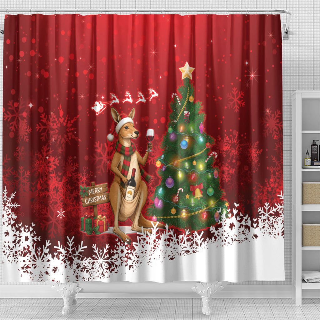 Australia Christmas In July Shower Curtain Kangaroo Santa With Aussie Wine