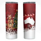Australia Christmas In July Skinny Tumbler Kangaroo Santa With Aussie Wine