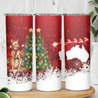 Australia Christmas In July Skinny Tumbler Kangaroo Santa With Aussie Wine