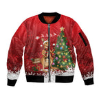 Australia Christmas In July Sleeve Zip Bomber Jacket Kangaroo Santa With Aussie Wine