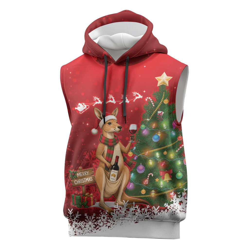 Australia Christmas In July Sleeveless Hoodie Kangaroo Santa With Aussie Wine