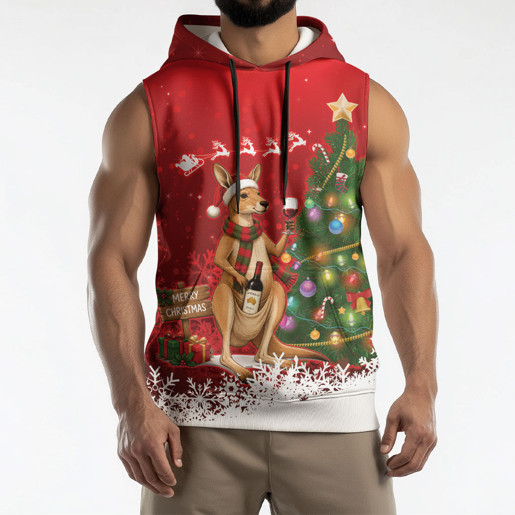 Australia Christmas In July Sleeveless Hoodie Kangaroo Santa With Aussie Wine