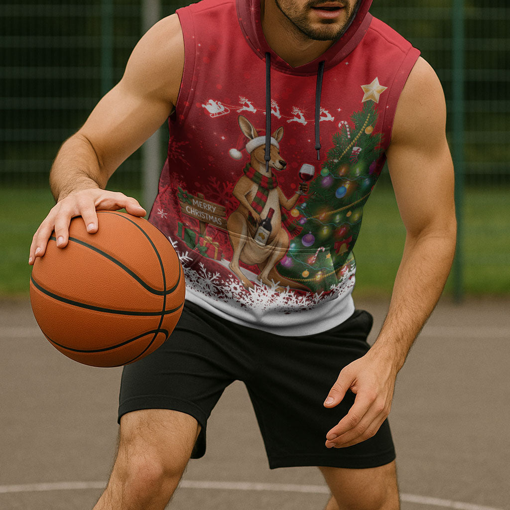 Australia Christmas In July Sleeveless Hoodie Kangaroo Santa With Aussie Wine