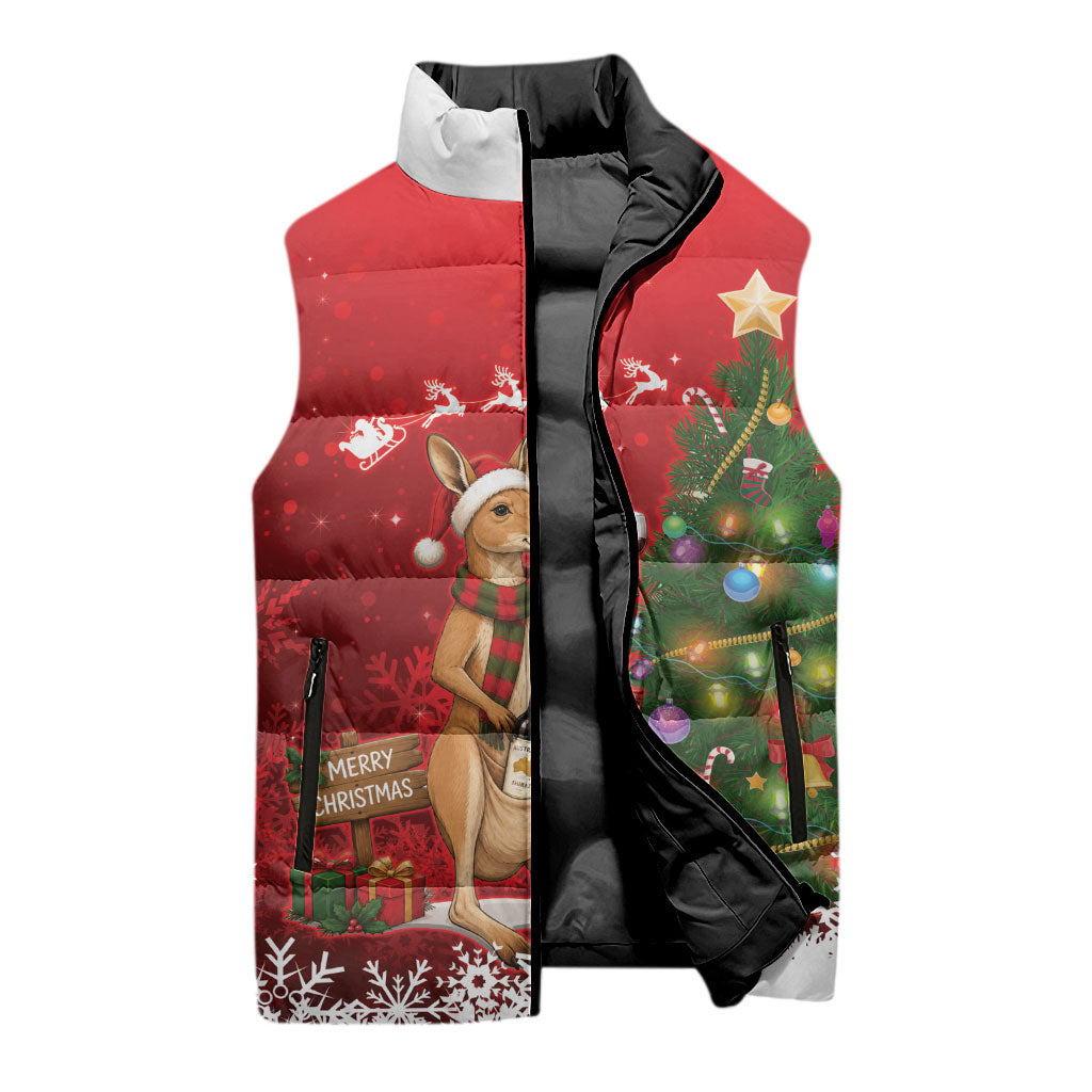 Australia Christmas In July Sleeveless Puffer Jacket Kangaroo Santa With Aussie Wine