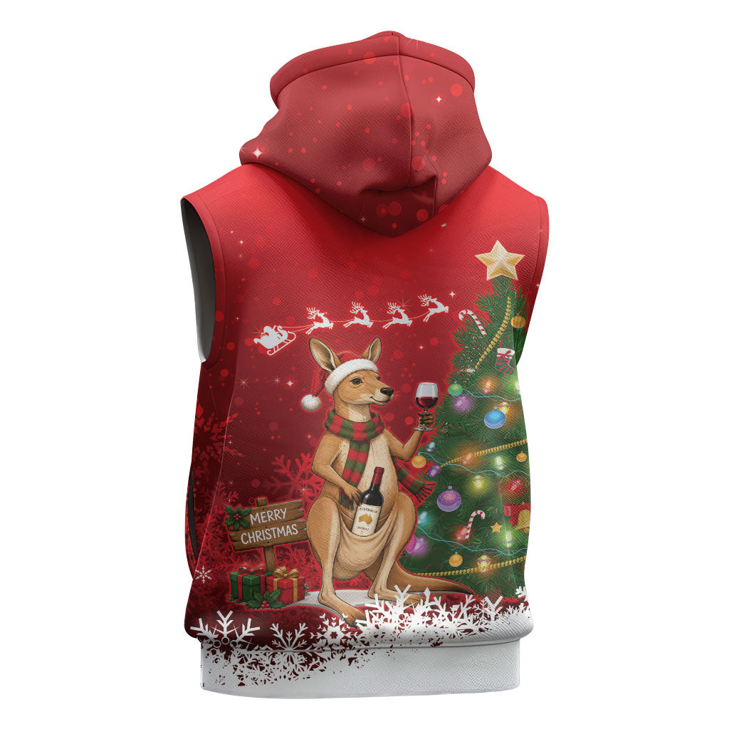 Australia Christmas In July Sleeveless Zip Hoodie Kangaroo Santa With Aussie Wine