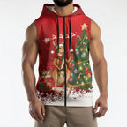 Australia Christmas In July Sleeveless Zip Hoodie Kangaroo Santa With Aussie Wine