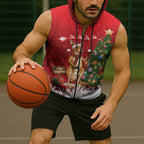 Australia Christmas In July Sleeveless Zip Hoodie Kangaroo Santa With Aussie Wine