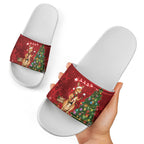 Australia Christmas In July Slide Sandals Kangaroo Santa With Aussie Wine