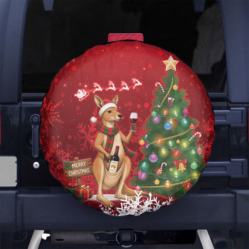 Australia Christmas In July Spare Tire Cover Kangaroo Santa With Aussie Wine