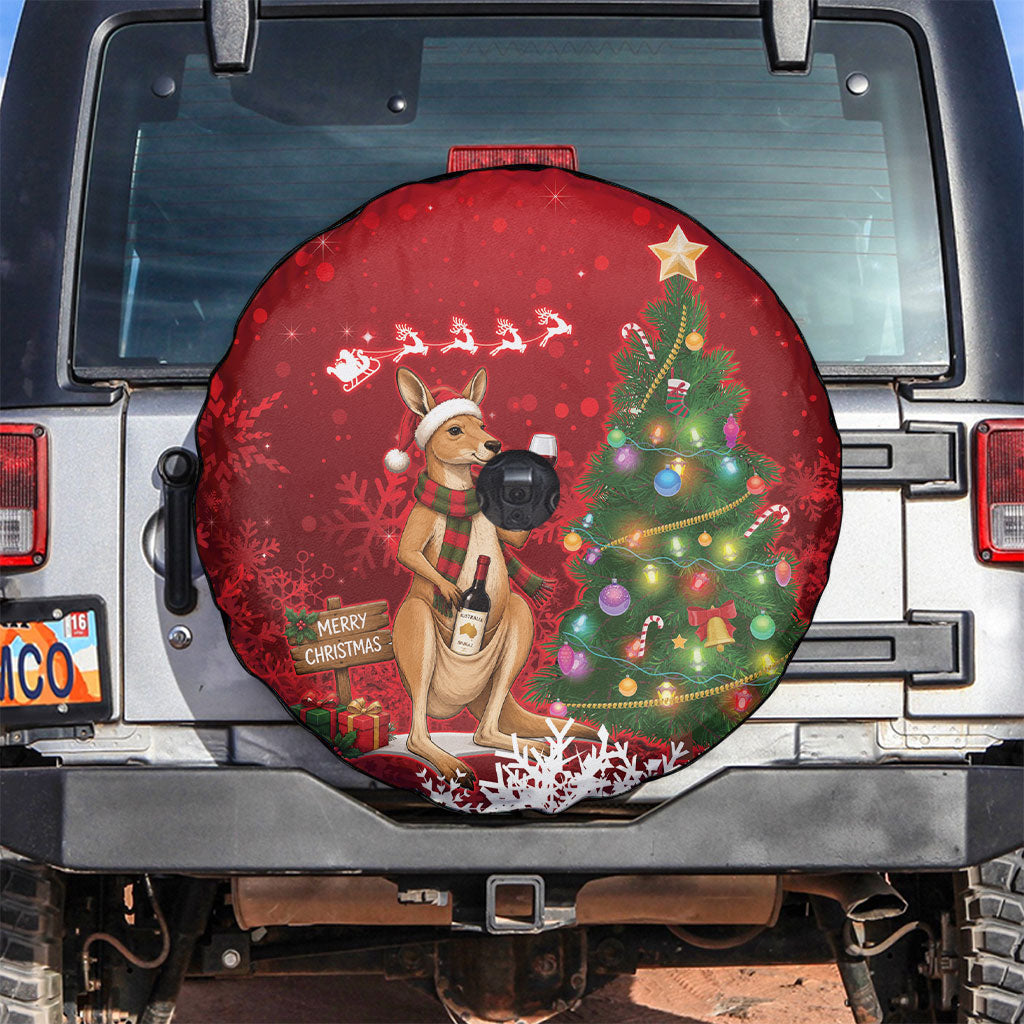 Australia Christmas In July Spare Tire Cover Kangaroo Santa With Aussie Wine