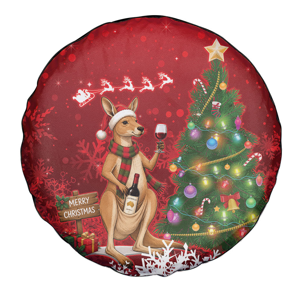 Australia Christmas In July Spare Tire Cover Kangaroo Santa With Aussie Wine