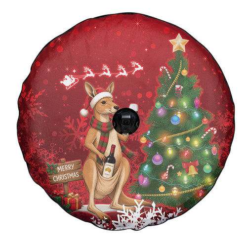 Australia Christmas In July Spare Tire Cover Kangaroo Santa With Aussie Wine