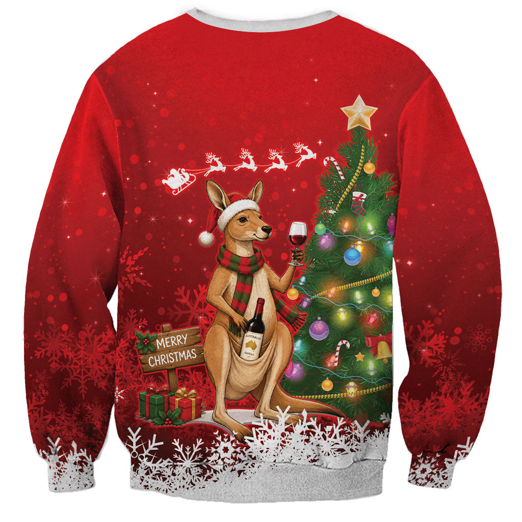 Australia Christmas In July Sweatshirt Kangaroo Santa With Aussie Wine