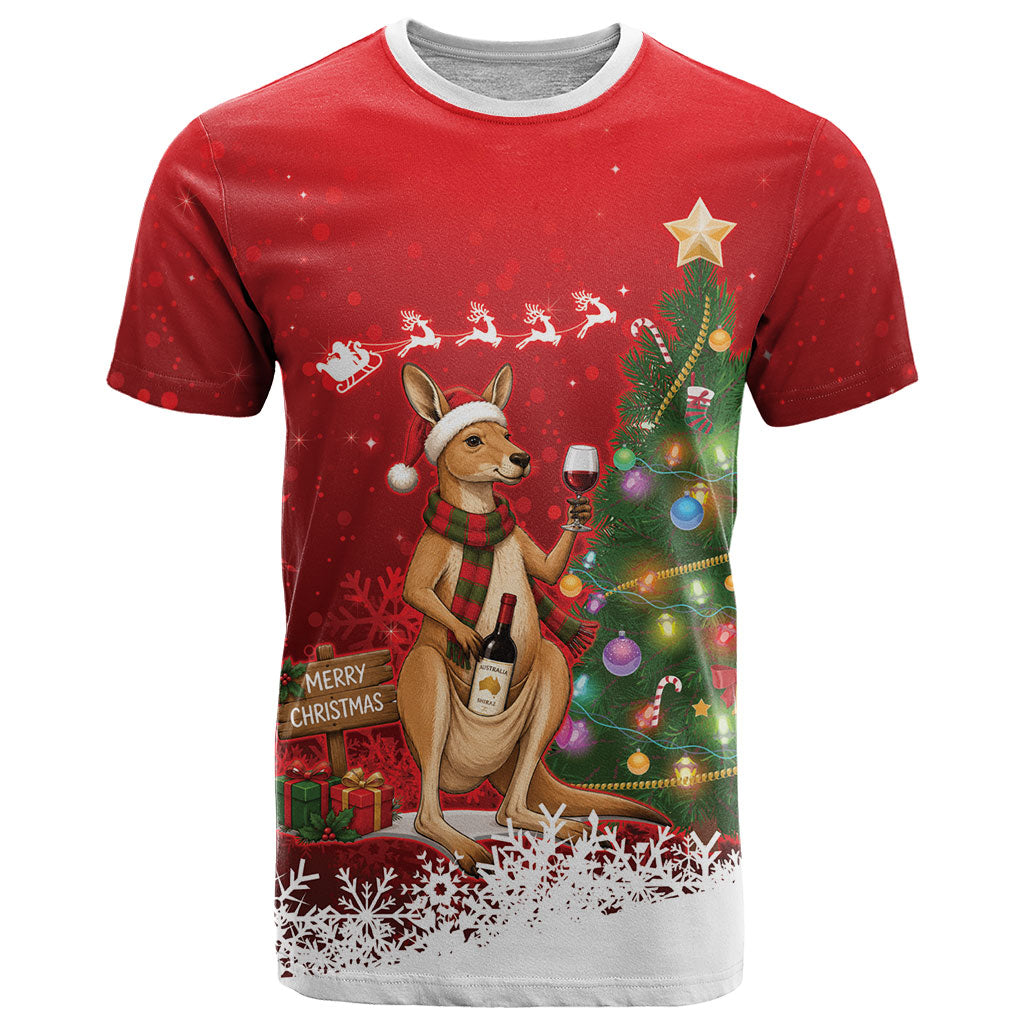 Australia Christmas In July T Shirt Kangaroo Santa With Aussie Wine
