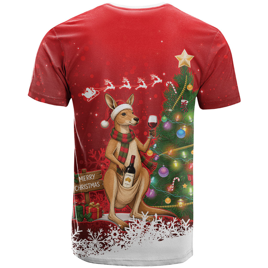 Australia Christmas In July T Shirt Kangaroo Santa With Aussie Wine