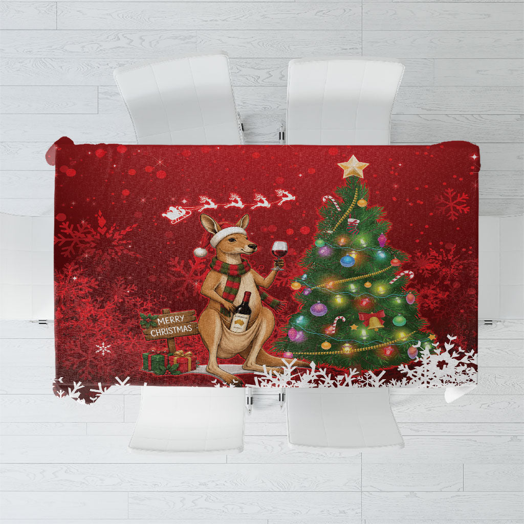 Australia Christmas In July Tablecloth Kangaroo Santa With Aussie Wine