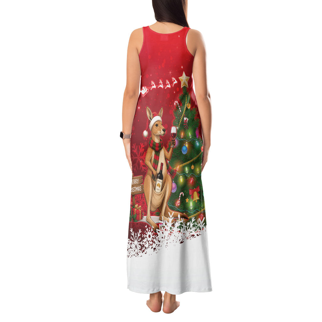 Australia Christmas In July Tank Maxi Dress Kangaroo Santa With Aussie Wine