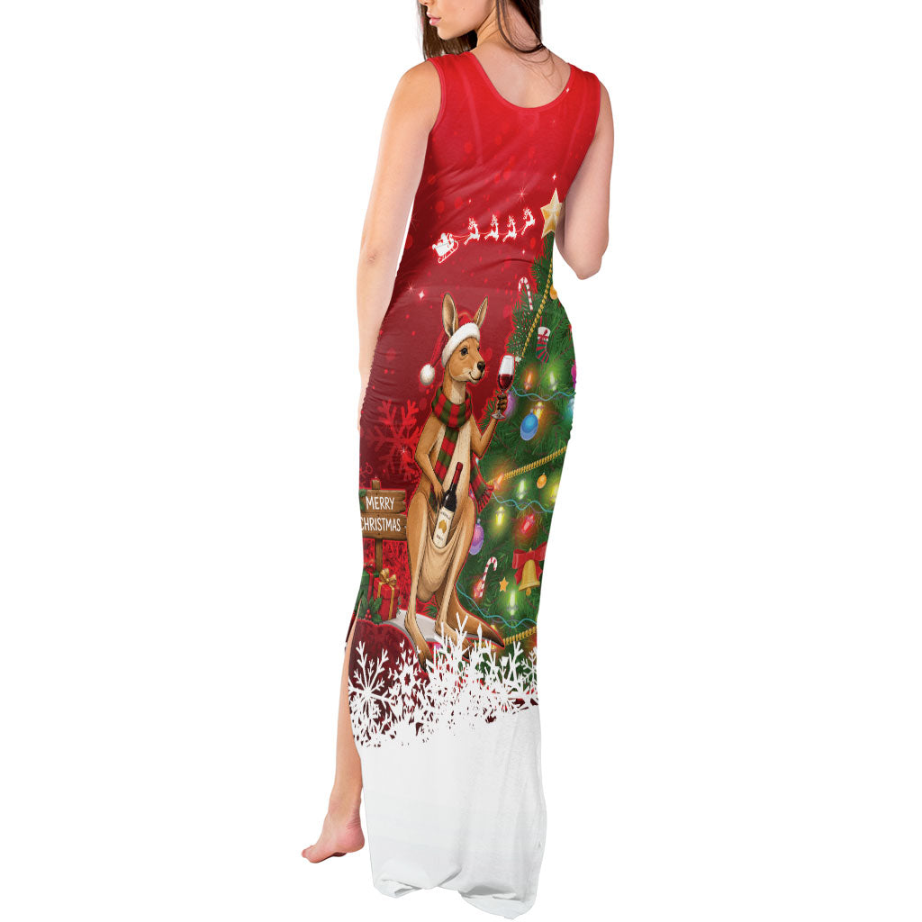 Australia Christmas In July Tank Maxi Dress Kangaroo Santa With Aussie Wine