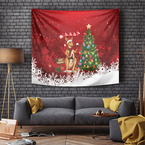 Australia Christmas In July Tapestry Kangaroo Santa With Aussie Wine