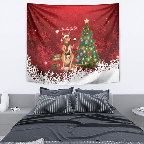 Australia Christmas In July Tapestry Kangaroo Santa With Aussie Wine