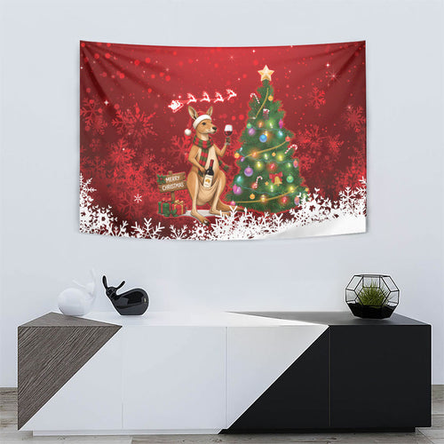 Australia Christmas In July Tapestry Kangaroo Santa With Aussie Wine