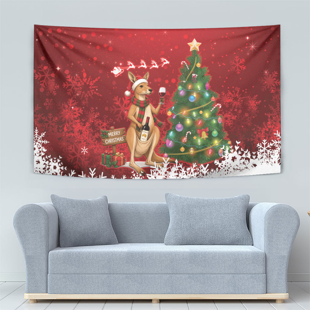 Australia Christmas In July Tapestry Kangaroo Santa With Aussie Wine