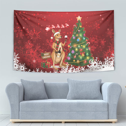 Australia Christmas In July Tapestry Kangaroo Santa With Aussie Wine