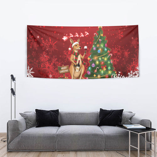 Australia Christmas In July Tapestry Kangaroo Santa With Aussie Wine