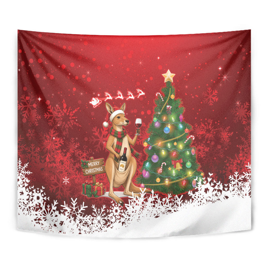 Australia Christmas In July Tapestry Kangaroo Santa With Aussie Wine