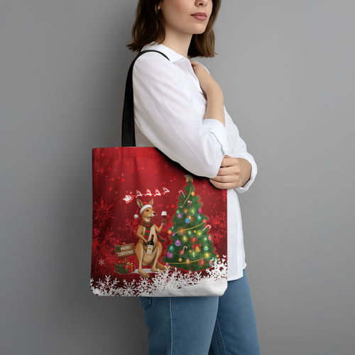 Australia Christmas In July Tote Bag Kangaroo Santa With Aussie Wine