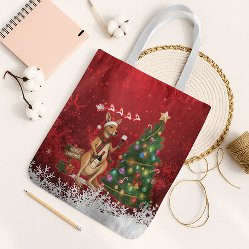 Australia Christmas In July Tote Bag Kangaroo Santa With Aussie Wine