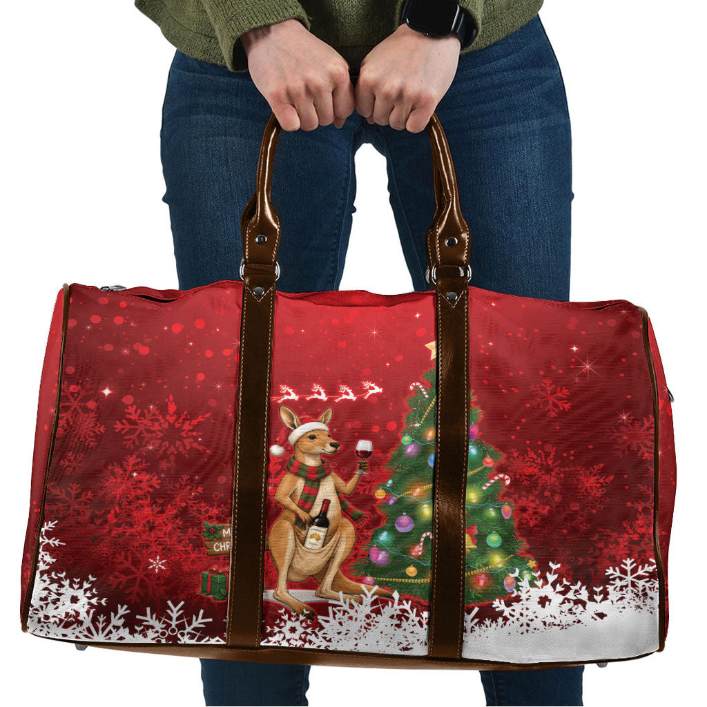 Australia Christmas In July Travel Bag Kangaroo Santa With Aussie Wine