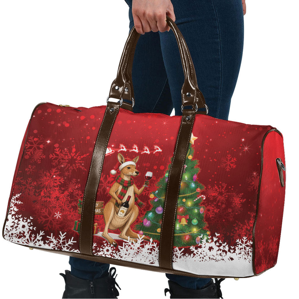 Australia Christmas In July Travel Bag Kangaroo Santa With Aussie Wine