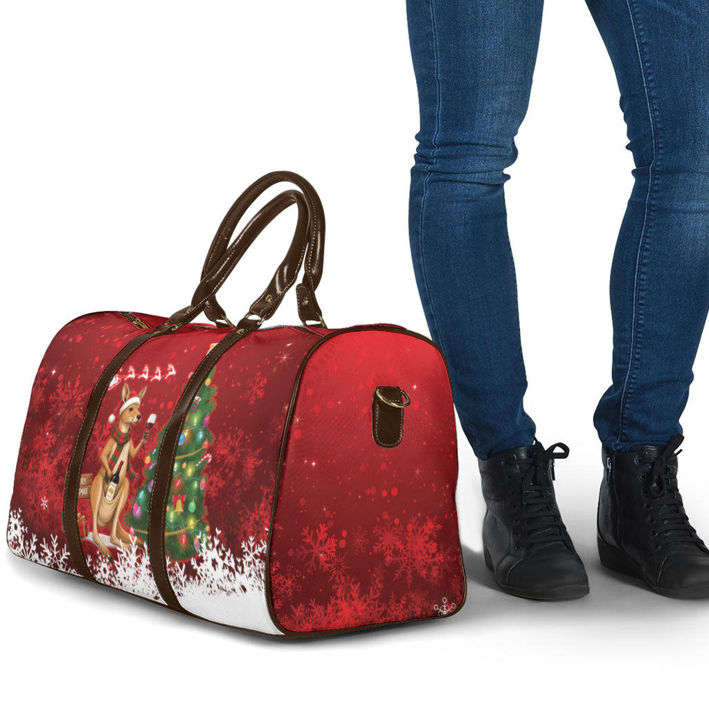 Australia Christmas In July Travel Bag Kangaroo Santa With Aussie Wine