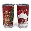 Australia Christmas In July Tumbler Cup Kangaroo Santa With Aussie Wine